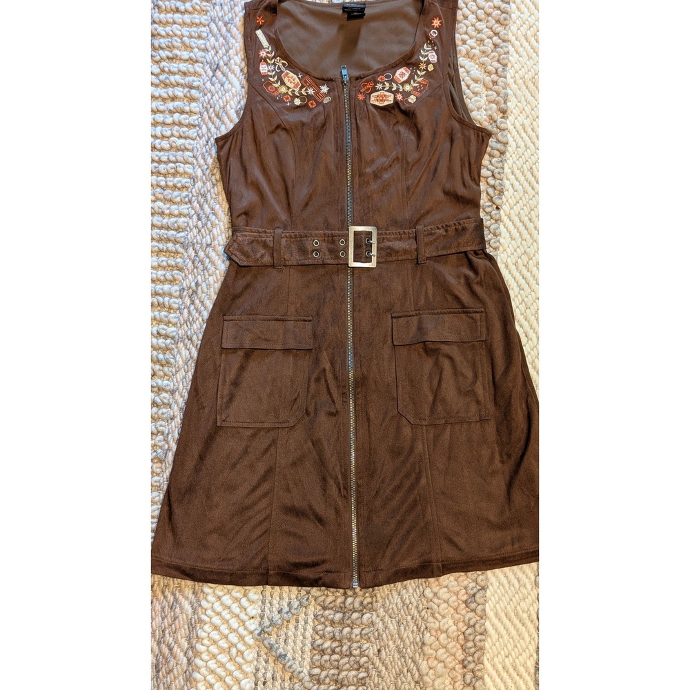 Star Wars Her Universe Brown Faux Suede Embroidered Belted Dress M western boho